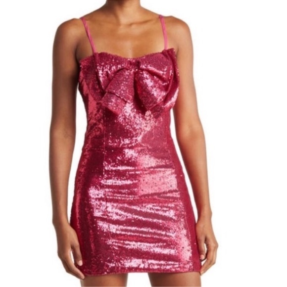 Torn by Ronny Kobo Pink Lindsay Dress, Sequin Bow Mini Dress Sz XS - Picture 1 of 9